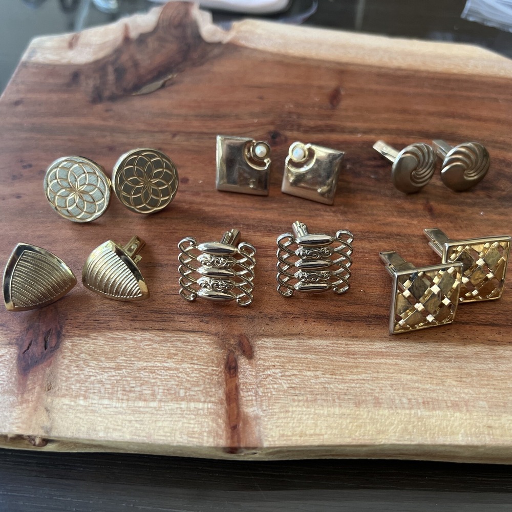 Lot 6 Pair Vintage Cufflinks Jewelry Gold Tone
